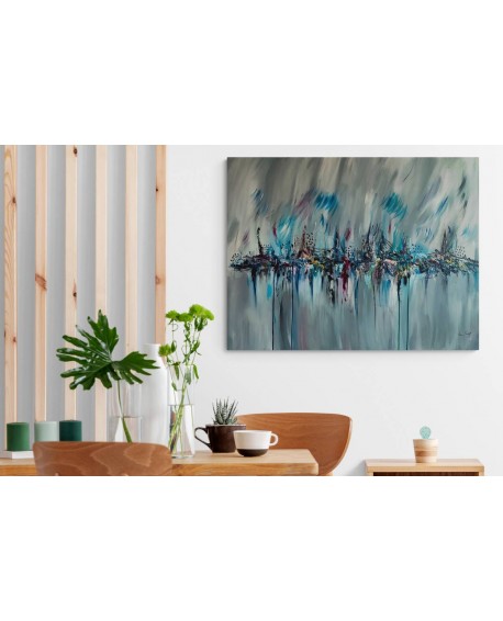 grand tableau abstrait moderne gris