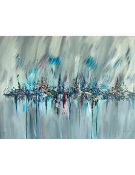 grand tableau abstrait original gris bleu