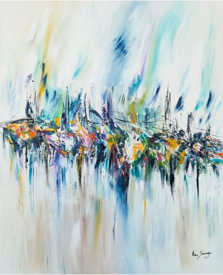 grand tableau abstrait vertical coloré