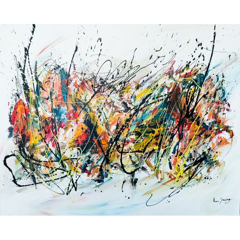 grand tableau abstrait multicolore original