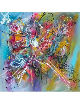 grand tableau abstrait multicolore couleurs vives
