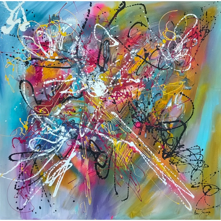 grand tableau abstrait multicolore couleurs vives