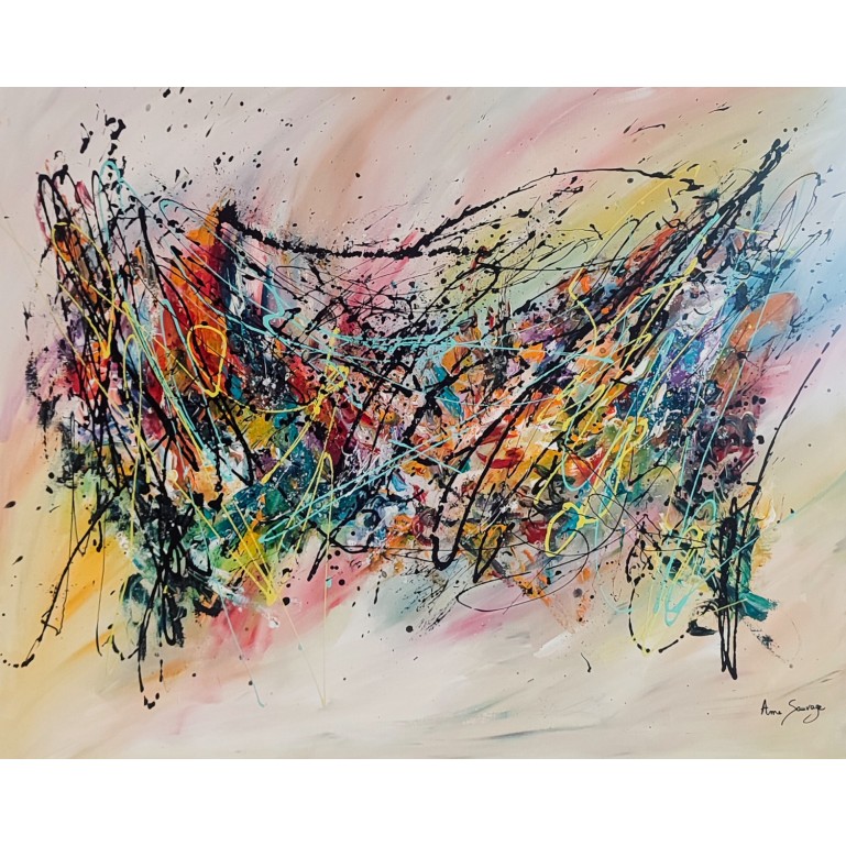 grand tableau abstrait contemporain multicolore