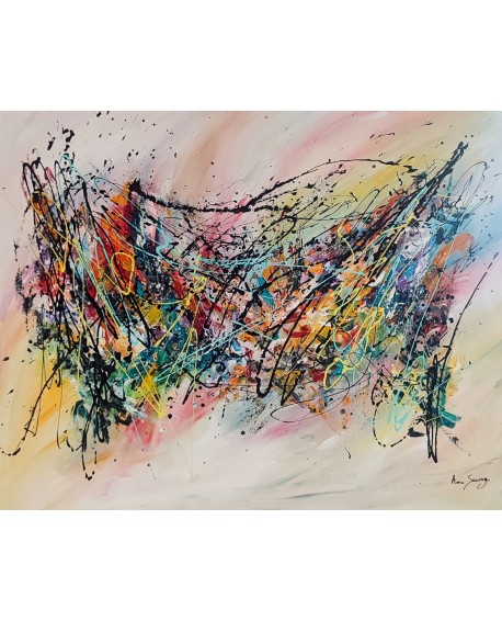 grand tableau abstrait contemporain multicolore
