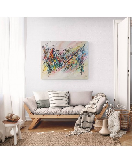 grand tableau abstrait multicolore
