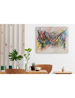 grand tableau abstrait multicolore