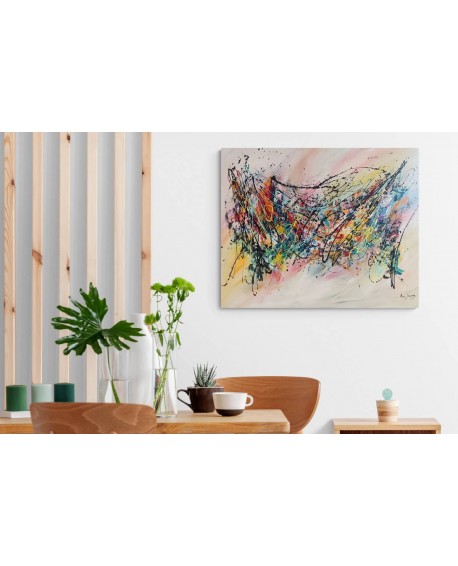 grand tableau abstrait multicolore