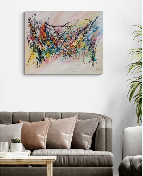 grand tableau abstrait moderne multicolore