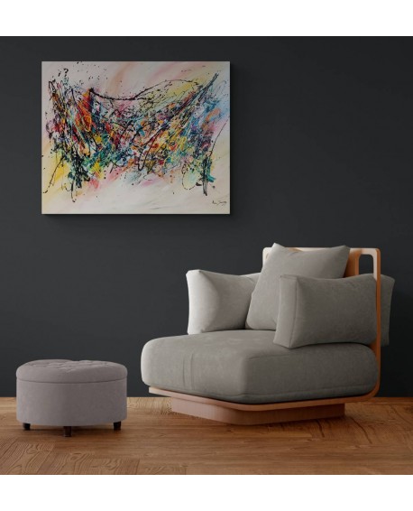 grand tableau abstrait contemporain multicolore