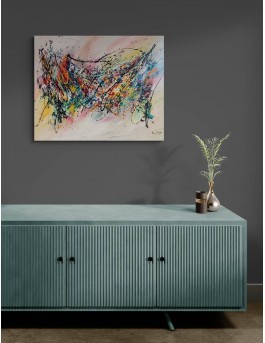 grand tableau abstrait contemporain multicolore