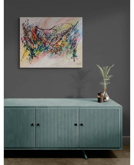 grand tableau abstrait contemporain multicolore