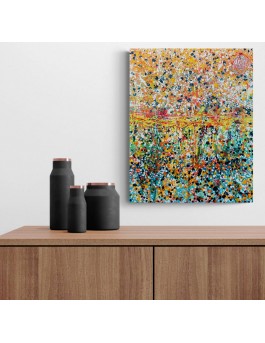 tableau abstrait coloré dripping