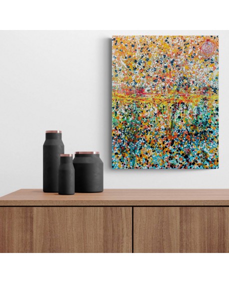 tableau abstrait coloré dripping