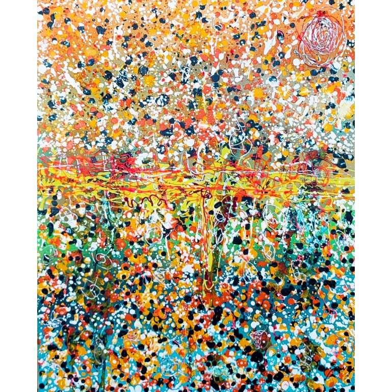 tableau abstrait coloré dripping