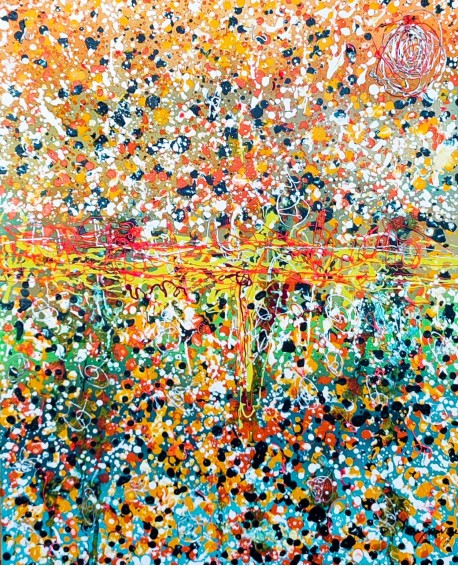 tableau abstrait coloré dripping