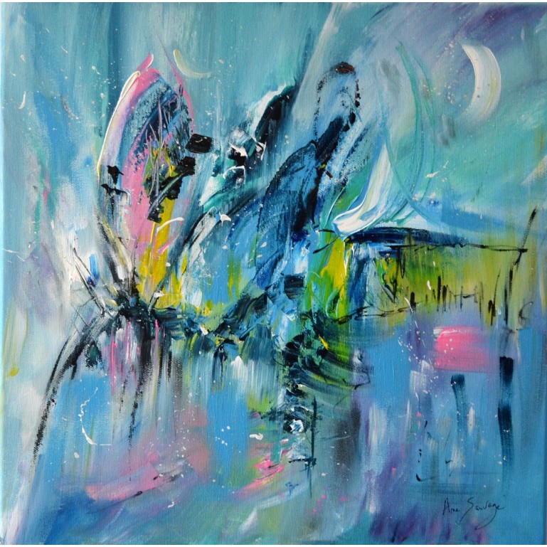 tableau abstrait bleu vert d'eau