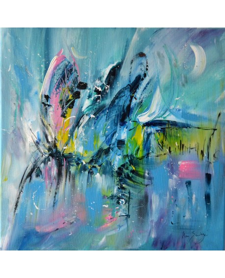 tableau abstrait bleu vert d'eau