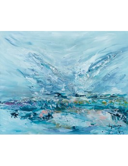 petit tableau abstrait bleu au couteau à peindre