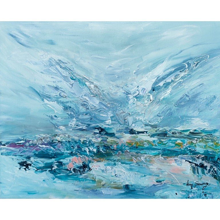 petit tableau abstrait bleu au couteau à peindre