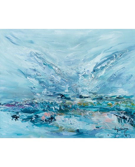petit tableau abstrait bleu au couteau à peindre