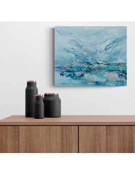 petit tableau abstrait bleu au couteau