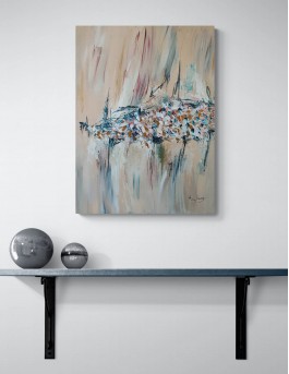 tableau abstrait beige texturé