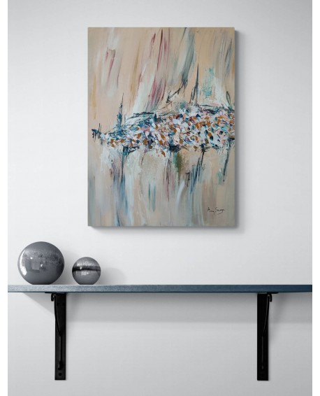 tableau abstrait beige texturé