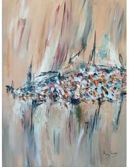 tableau abstrait beige texturé