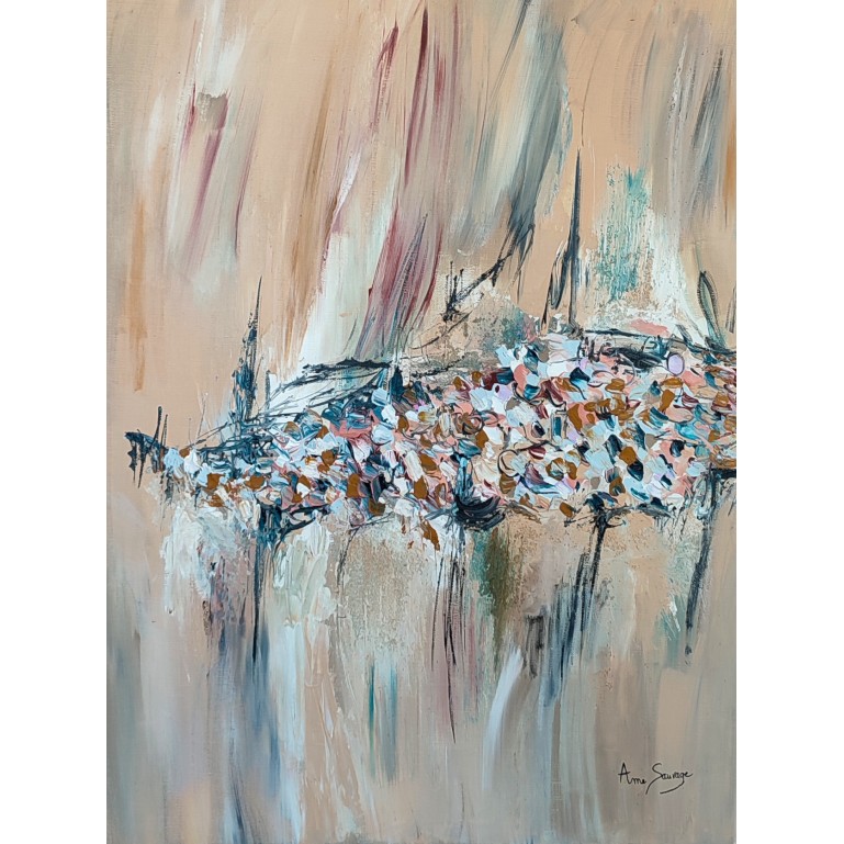 tableau abstrait beige texturé