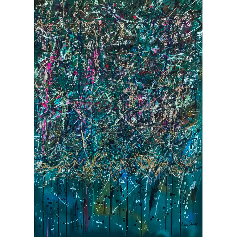 grand tableau abstrait vert expressionniste abstrait
