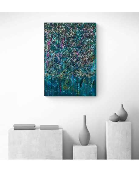 grand tableau abstrait vertical façon Pollock