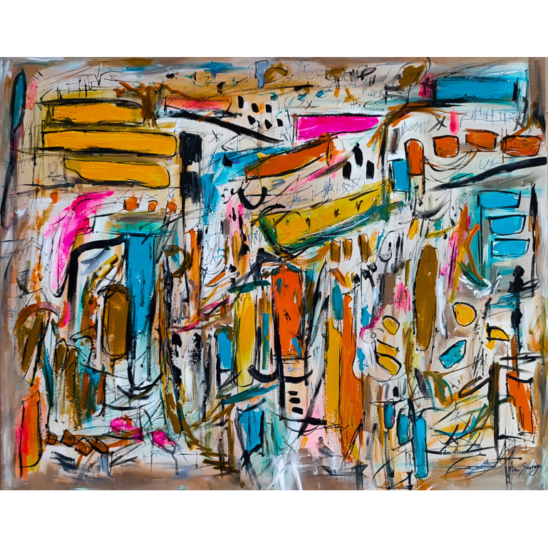 grand tableau abstrait coloré