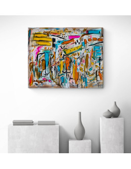 grand tableau abstrait multicolore
