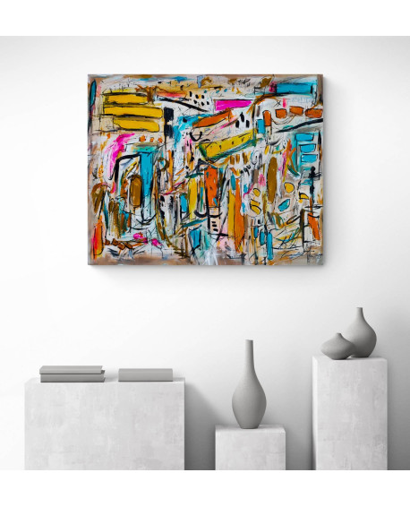 grand tableau abstrait multicolore