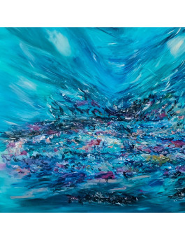 grand tableau abstrait bleu