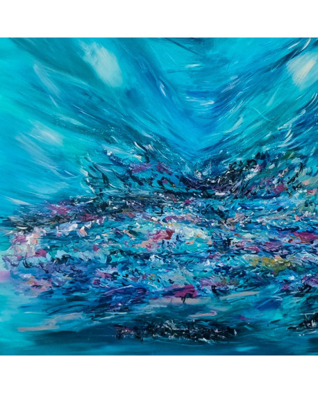 grand tableau abstrait bleu