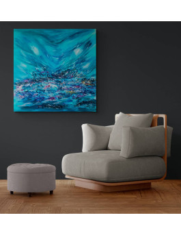 grand tableau abstrait bleu