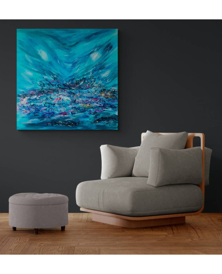 grand tableau abstrait bleu