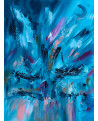 tableau abstrait bleu bateaux