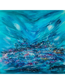 grand tableau abstrait bleu