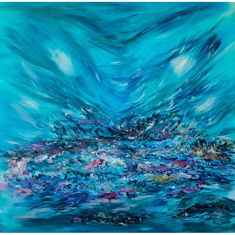 grand tableau abstrait bleu