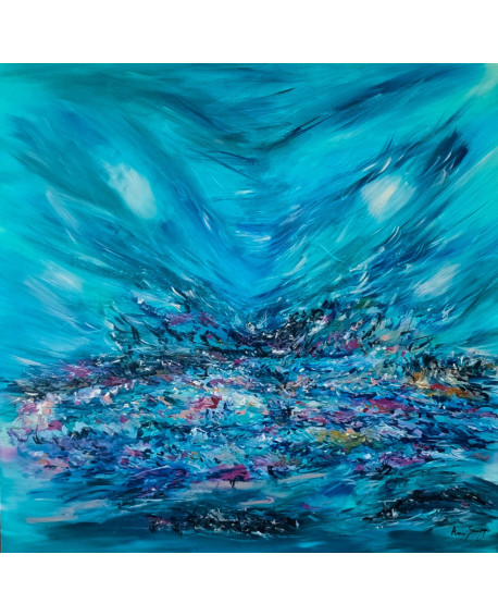 grand tableau abstrait bleu