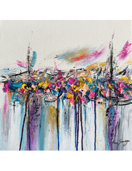 tableau abstrait coloré au couteau texturé