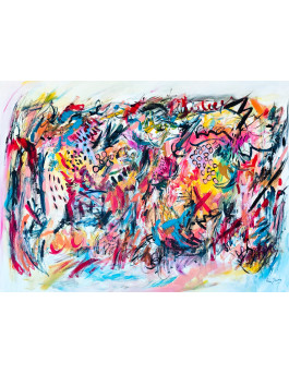 grand tableau abstrait multicolore
