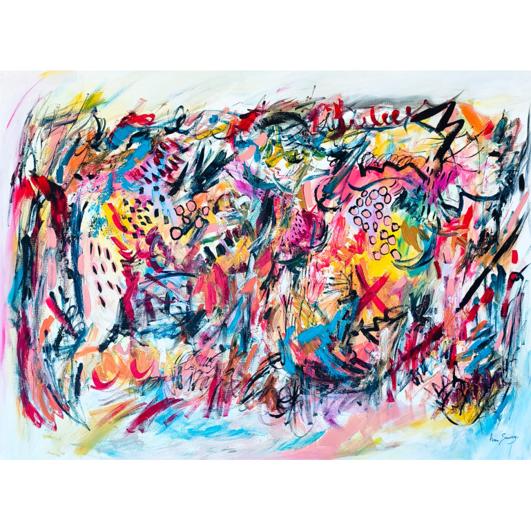 grand tableau abstrait multicolore