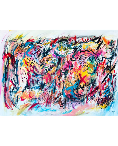 grand tableau abstrait multicolore