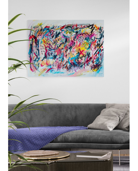 grand tableau abstrait multicolore xxl