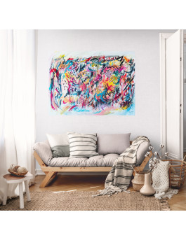 grand tableau original salon multicolore