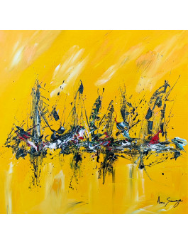 tableau abstrait jaune noir rouge