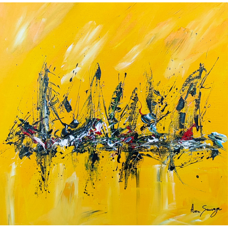 tableau abstrait jaune noir rouge